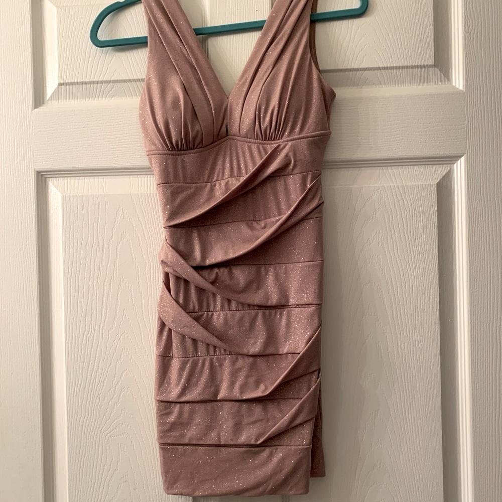 Short nude with glitter bodycon dress